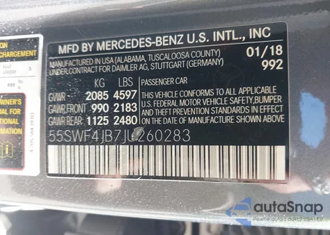 2018 Mercedes-Benz C 300 from USA, damaged, VIN 55SWF4JB7JU206028